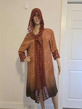 Gimmicks By BKE Orange/Brown Ombre Hooded Boho Cardigan